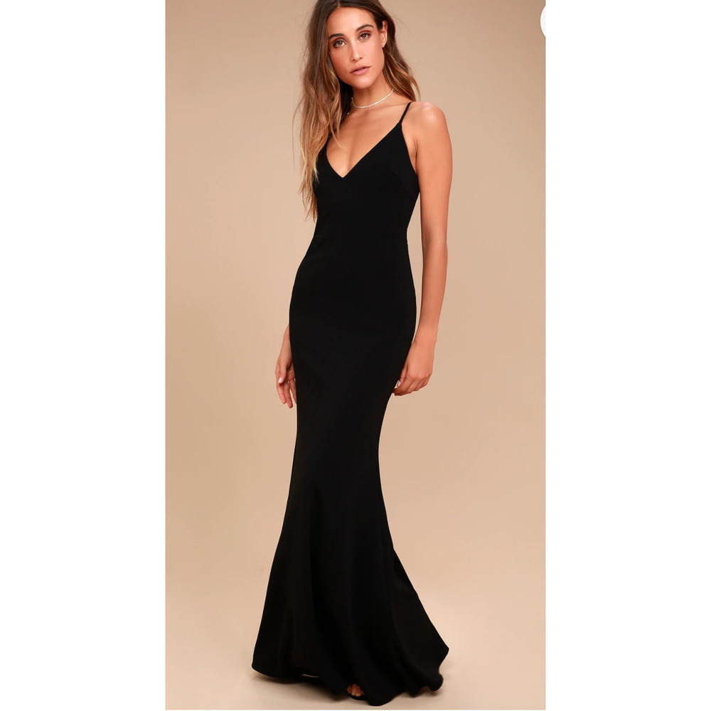 nwt lulus black mermaid scoop back maxi dress Infinite Glory size small